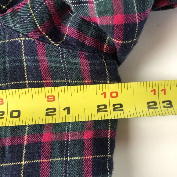 LL Bean Men's LS Fleece Lined Flannel Plaid Shirt Sz Small Green Blue Red Yellow - Picture 14 of 14